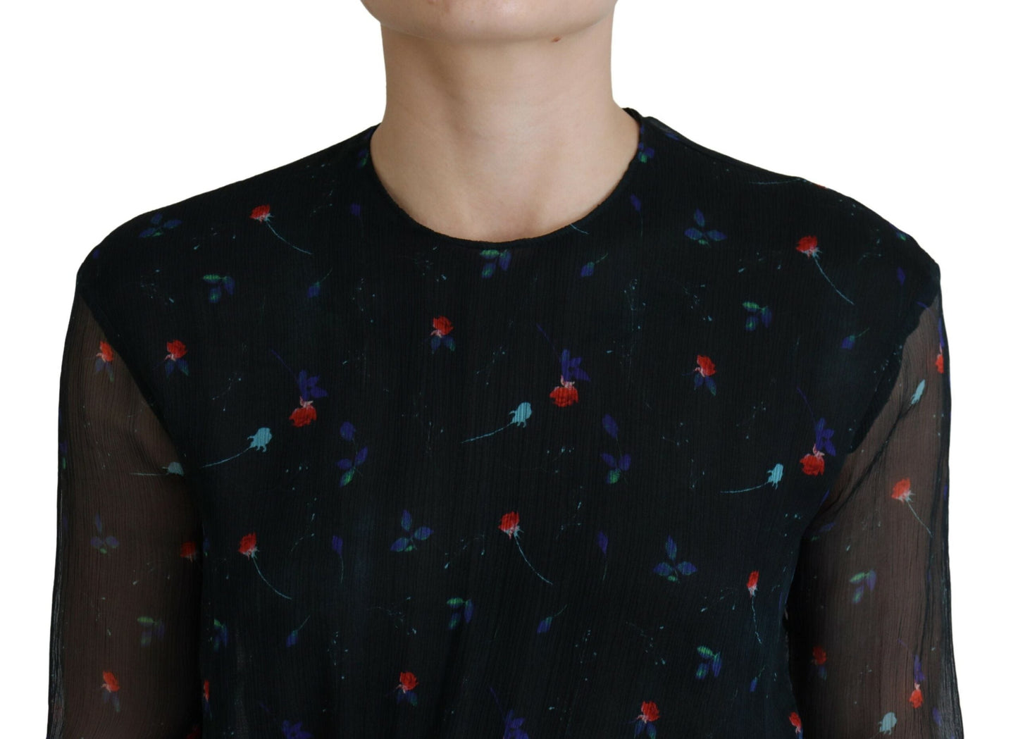Dsquared�� Black Floral Silk Long Sleeves Sheath Mini Women's Dress (Pre-Owned)