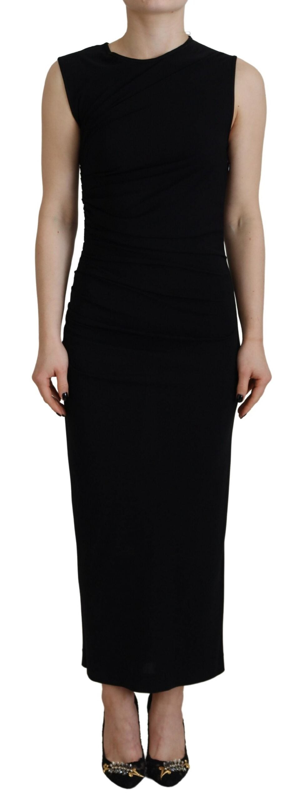 Dsquared�� Black Viscose Sleeveless Ruched Maxi Women's Dress (Pre-Owned)