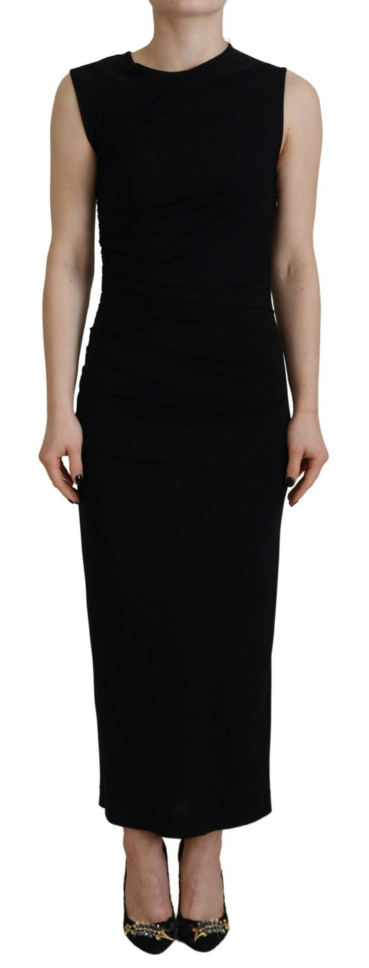 Dsquared�� Black Viscose Sleeveless Ruched Maxi Women's Dress (Pre-Owned)