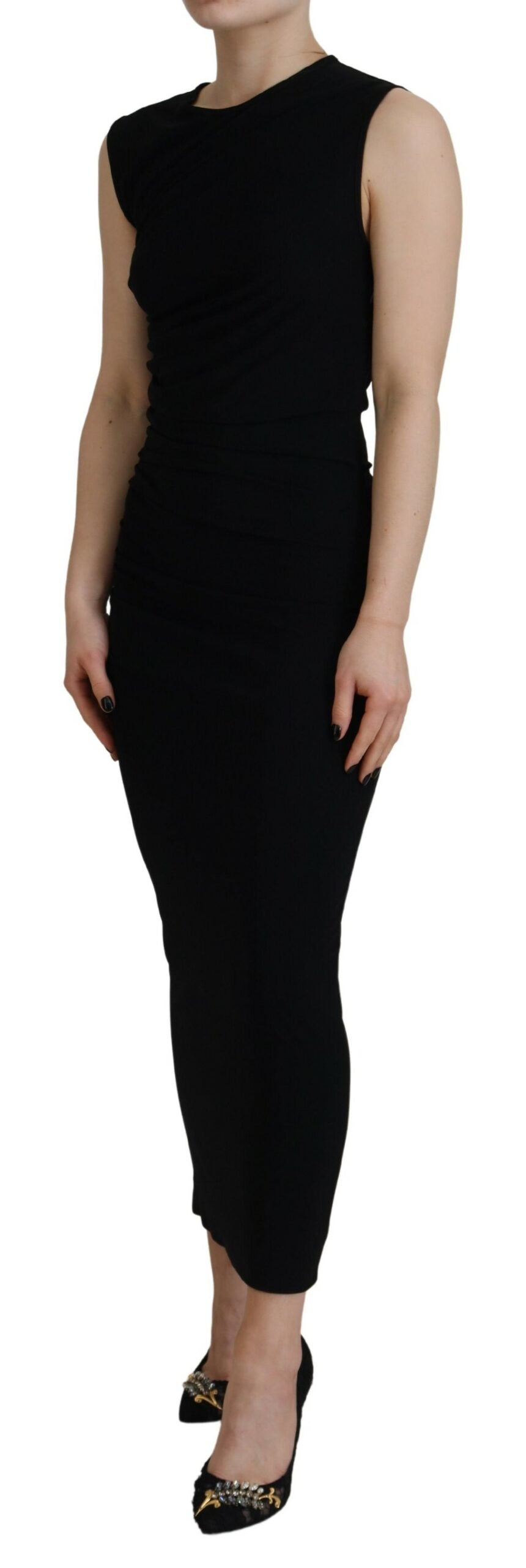 Dsquared�� Black Viscose Sleeveless Ruched Maxi Women's Dress (Pre-Owned)