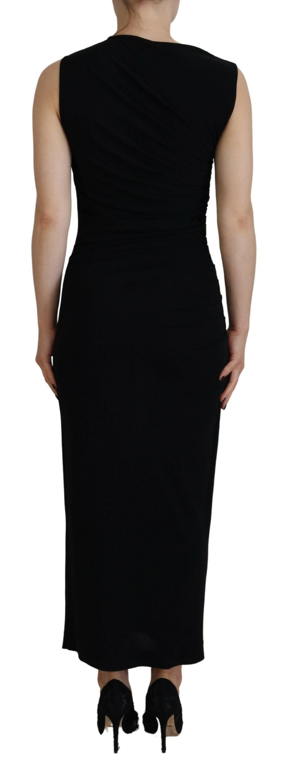 Dsquared�� Black Viscose Sleeveless Ruched Maxi Women's Dress (Pre-Owned)