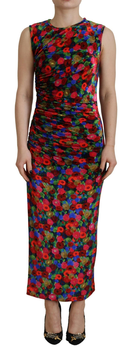 Dsquared�� Multicolor Floral Bodycon Ruched Maxi Women's Dress (Pre-Owned)