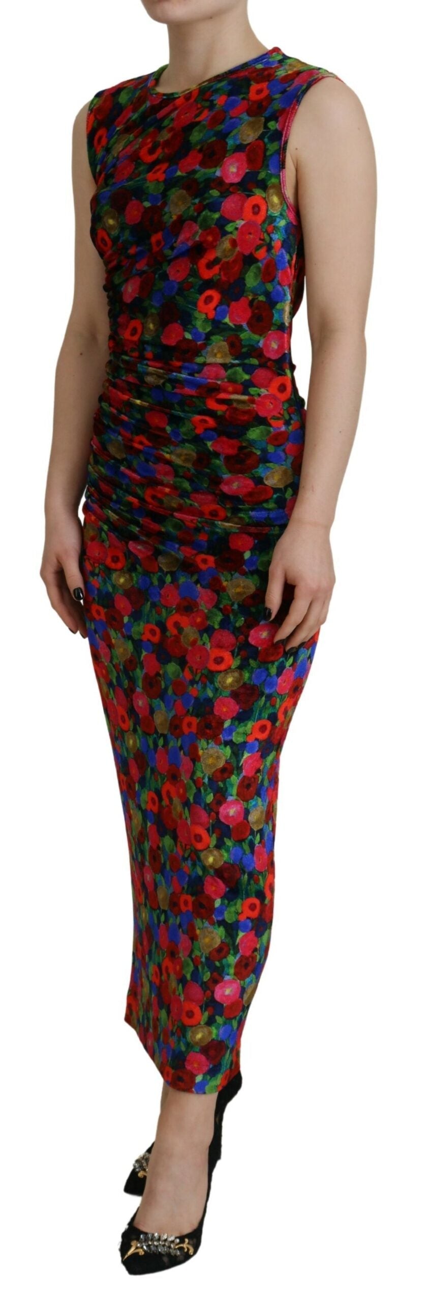 Dsquared�� Multicolor Floral Bodycon Ruched Maxi Women's Dress (Pre-Owned)