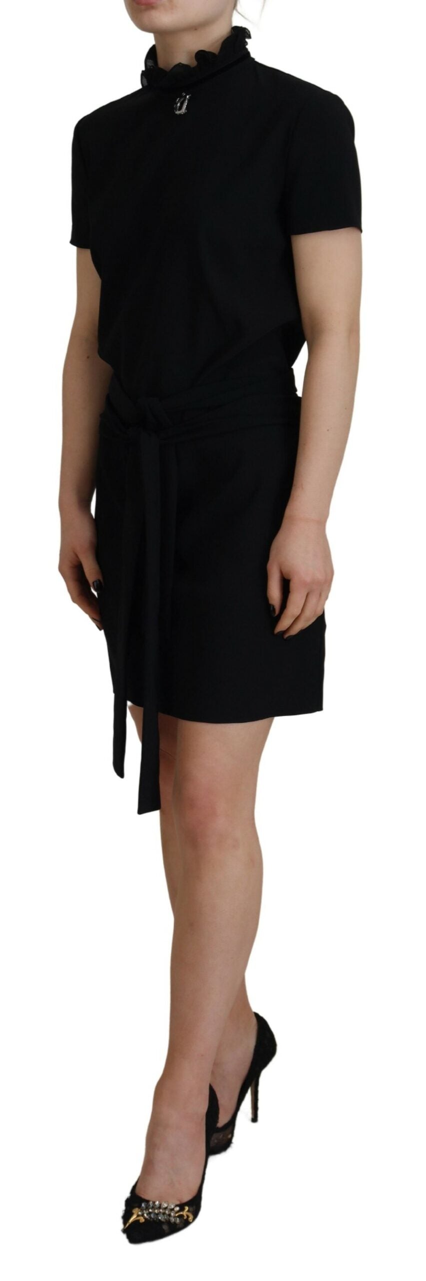 Dsquared�� Black Polyester Short Sleeves Sheath Mini Women's Dress (Pre-Owned)