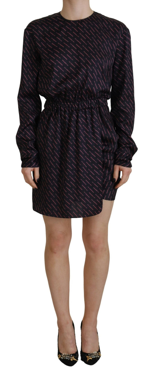 Dsquared�� Black Logo Print Long Sleeves A-line Mini Women's Dress (Pre-Owned)