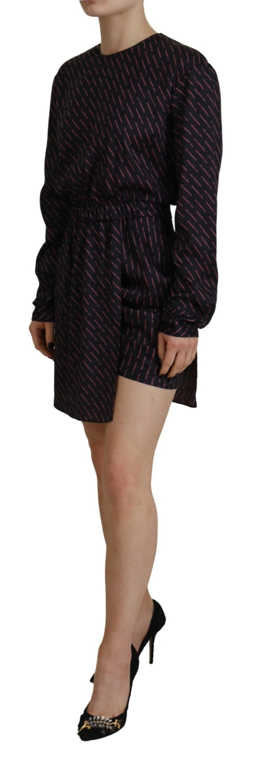 Dsquared�� Black Logo Print Long Sleeves A-line Mini Women's Dress (Pre-Owned)