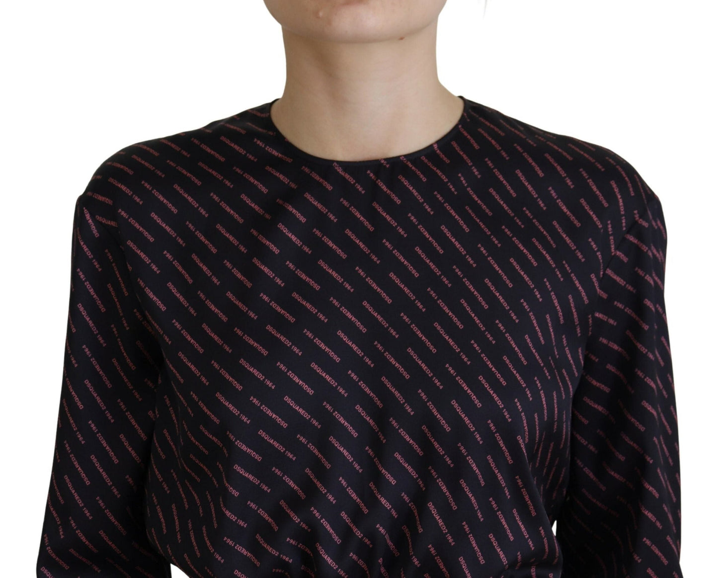 Dsquared�� Black Logo Print Long Sleeves A-line Mini Women's Dress (Pre-Owned)