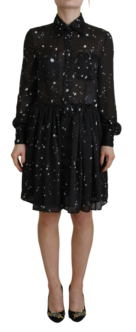 Dsquared�� Black Polka Dot Long Sleeves Button Down Women's Dress (Pre-Owned)