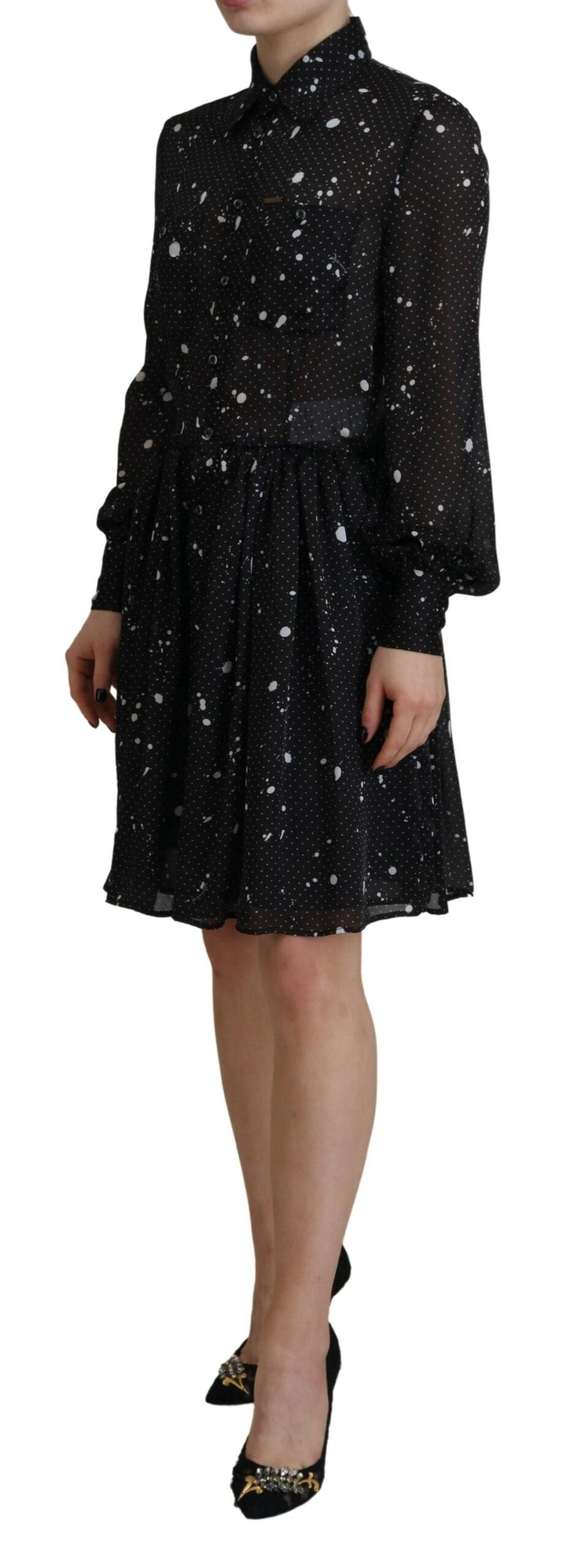 Dsquared�� Black Polka Dot Long Sleeves Button Down Women's Dress (Pre-Owned)