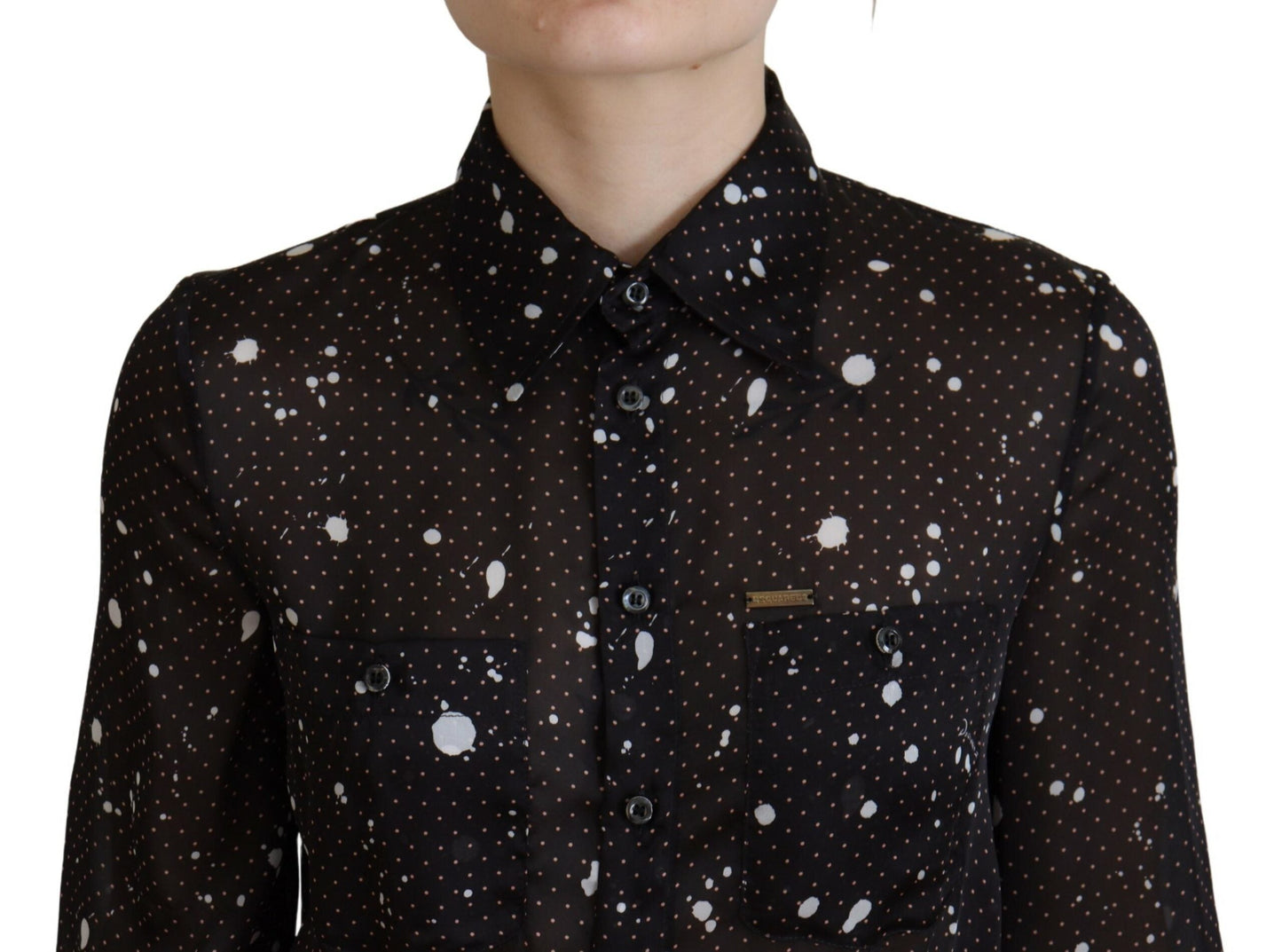 Dsquared�� Black Polka Dot Long Sleeves Button Down Women's Dress (Pre-Owned)