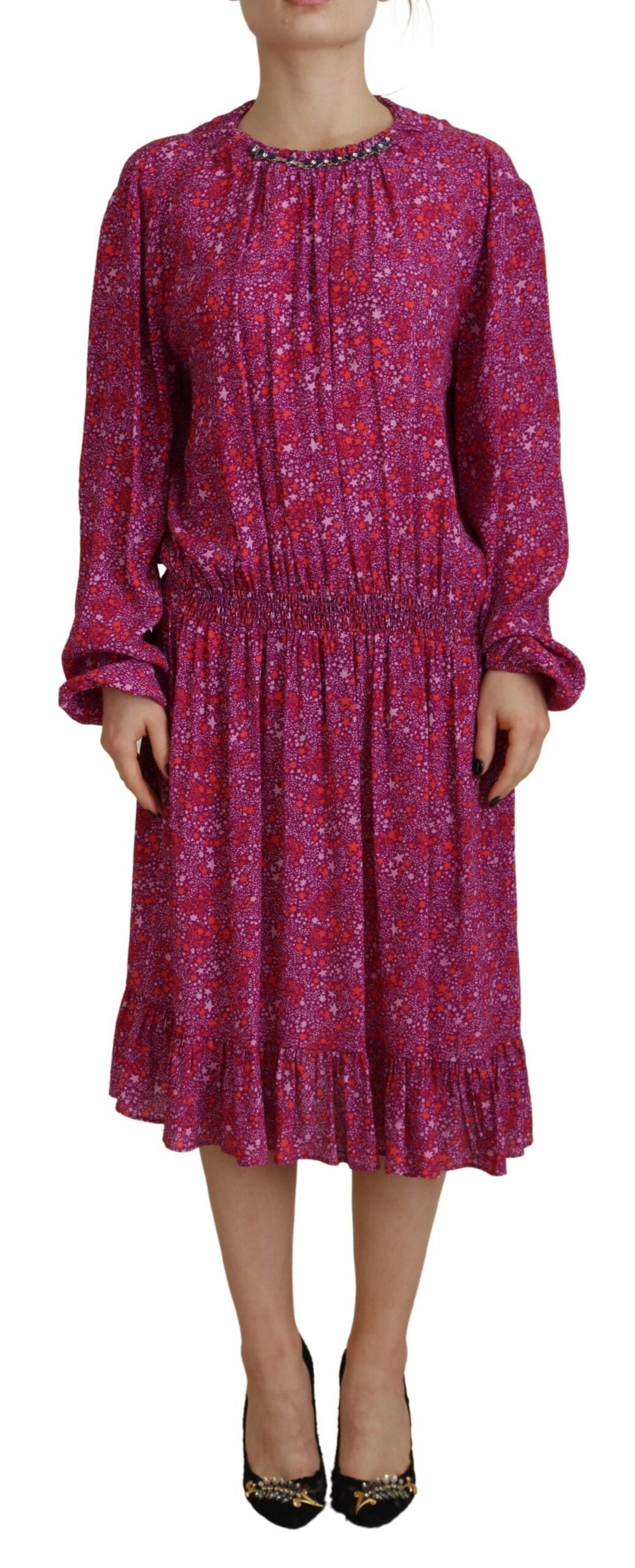 Dsquared�� Fuchsia Stars Embellished Long Sleeves Women's Dress (Pre-Owned)