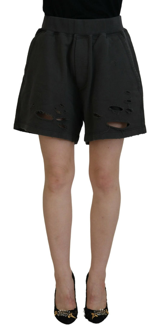 Dsquared�� Black Cotton Mid Waist Tattered Tapered Women's Shorts (Pre-Owned)