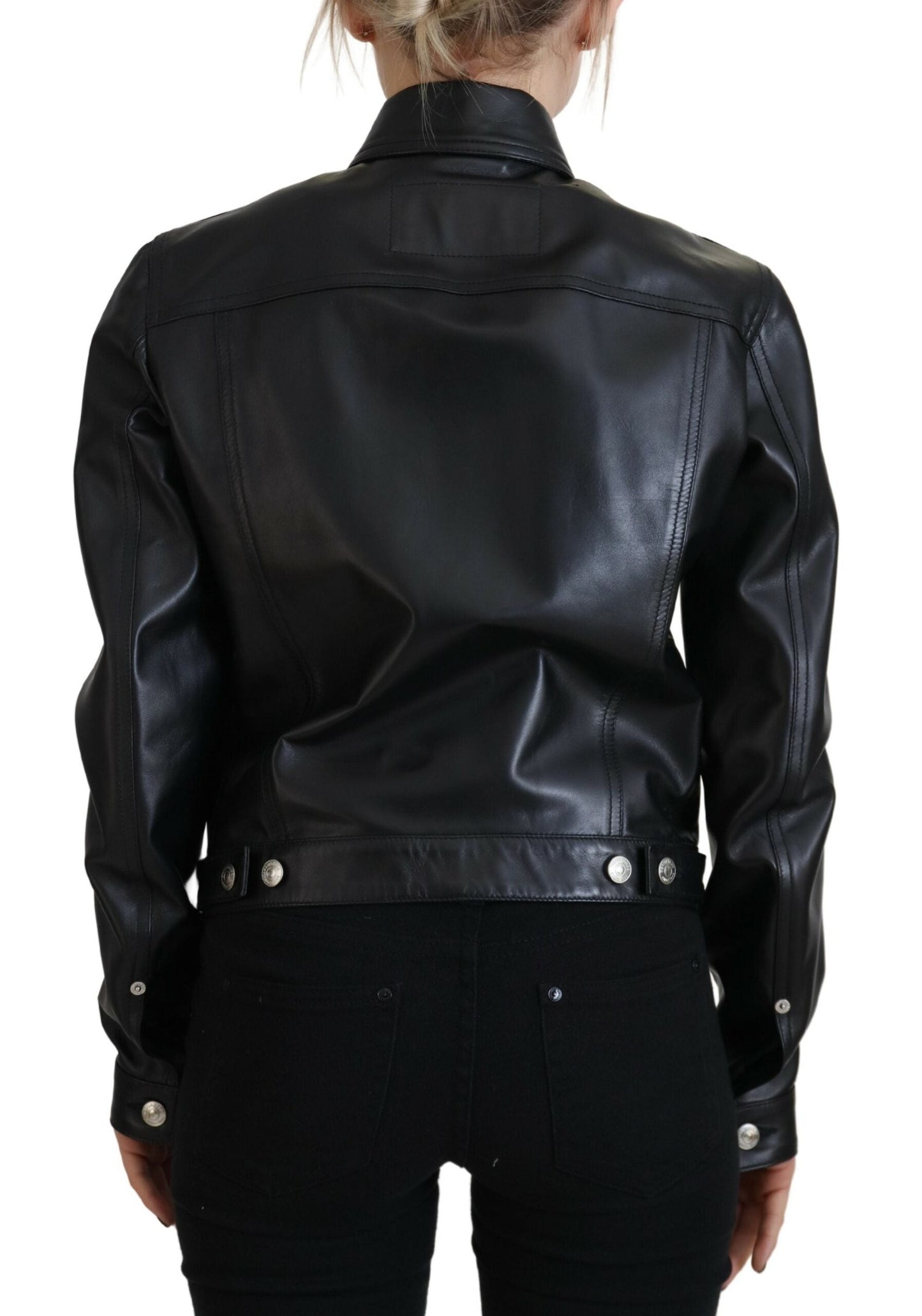 Dsquared�� Black Leather Collared Long Sleeves Women's Jacket (Pre-Owned)