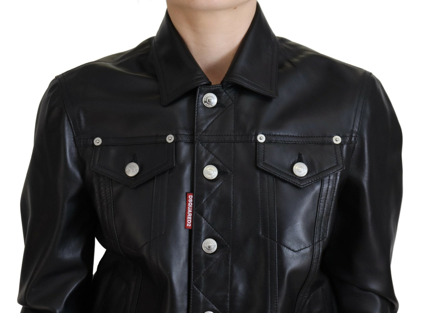 Dsquared�� Black Leather Collared Long Sleeves Women's Jacket (Pre-Owned)