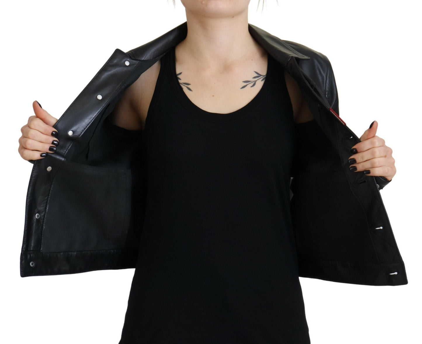 Dsquared�� Black Leather Collared Long Sleeves Women's Jacket (Pre-Owned)