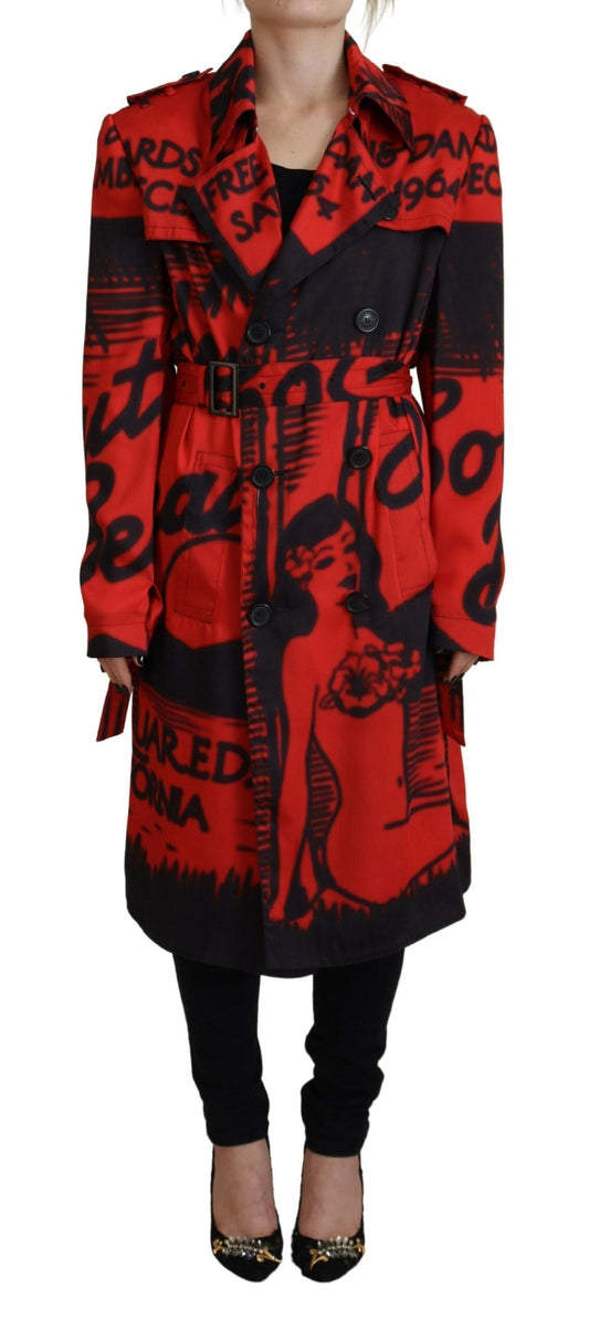 Dsquared�� Red Printed Button Collared Desigual Coat Women's Jacket (Pre-Owned)