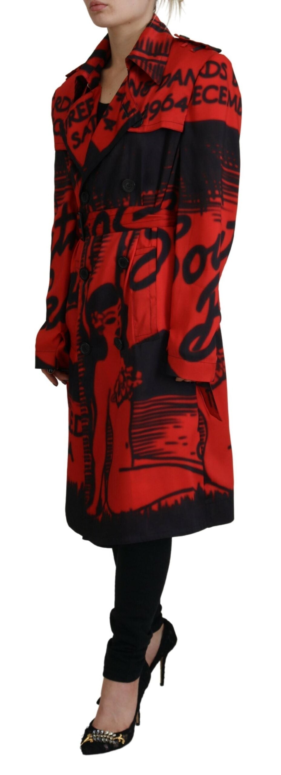 Dsquared�� Red Printed Button Collared Desigual Coat Women's Jacket (Pre-Owned)