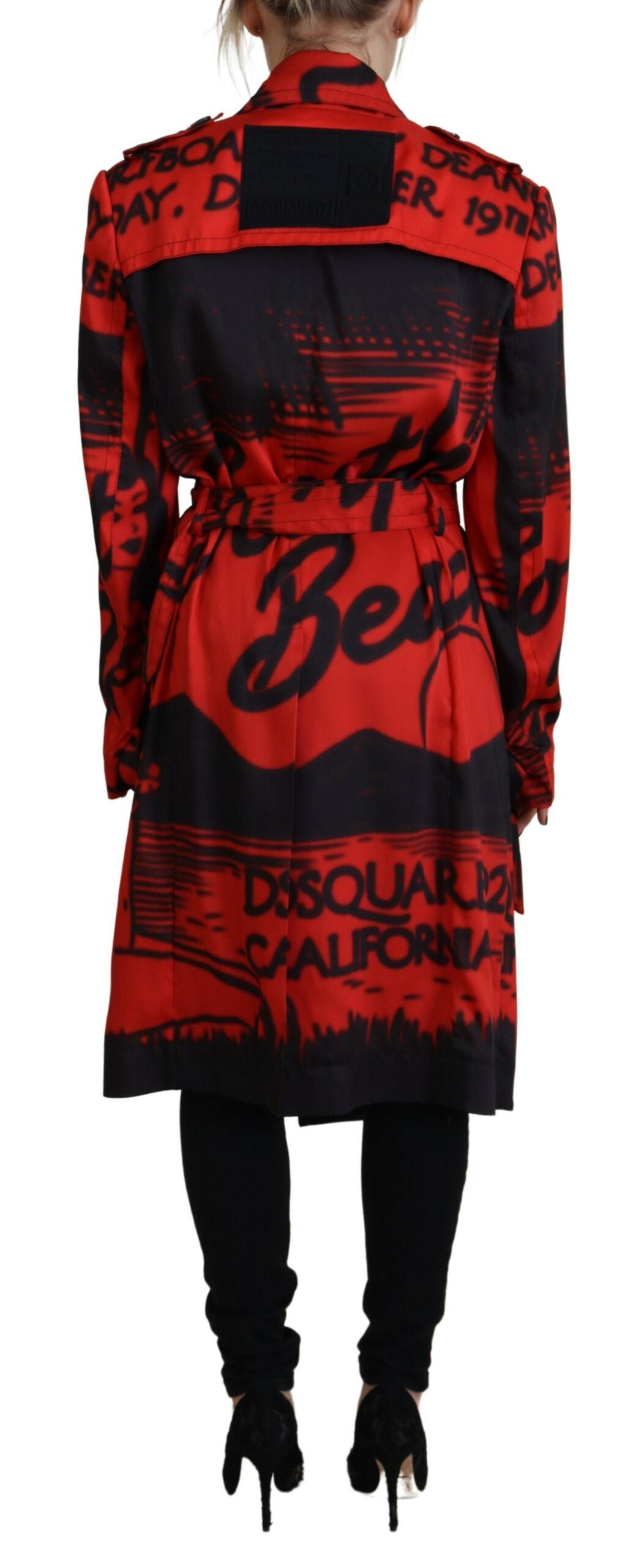 Dsquared�� Red Printed Button Collared Desigual Coat Women's Jacket (Pre-Owned)