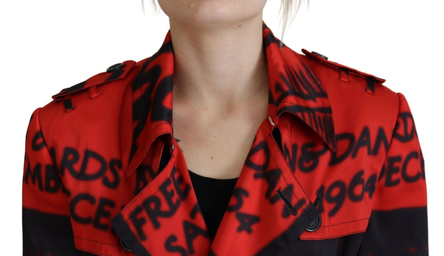 Dsquared�� Red Printed Button Collared Desigual Coat Women's Jacket (Pre-Owned)