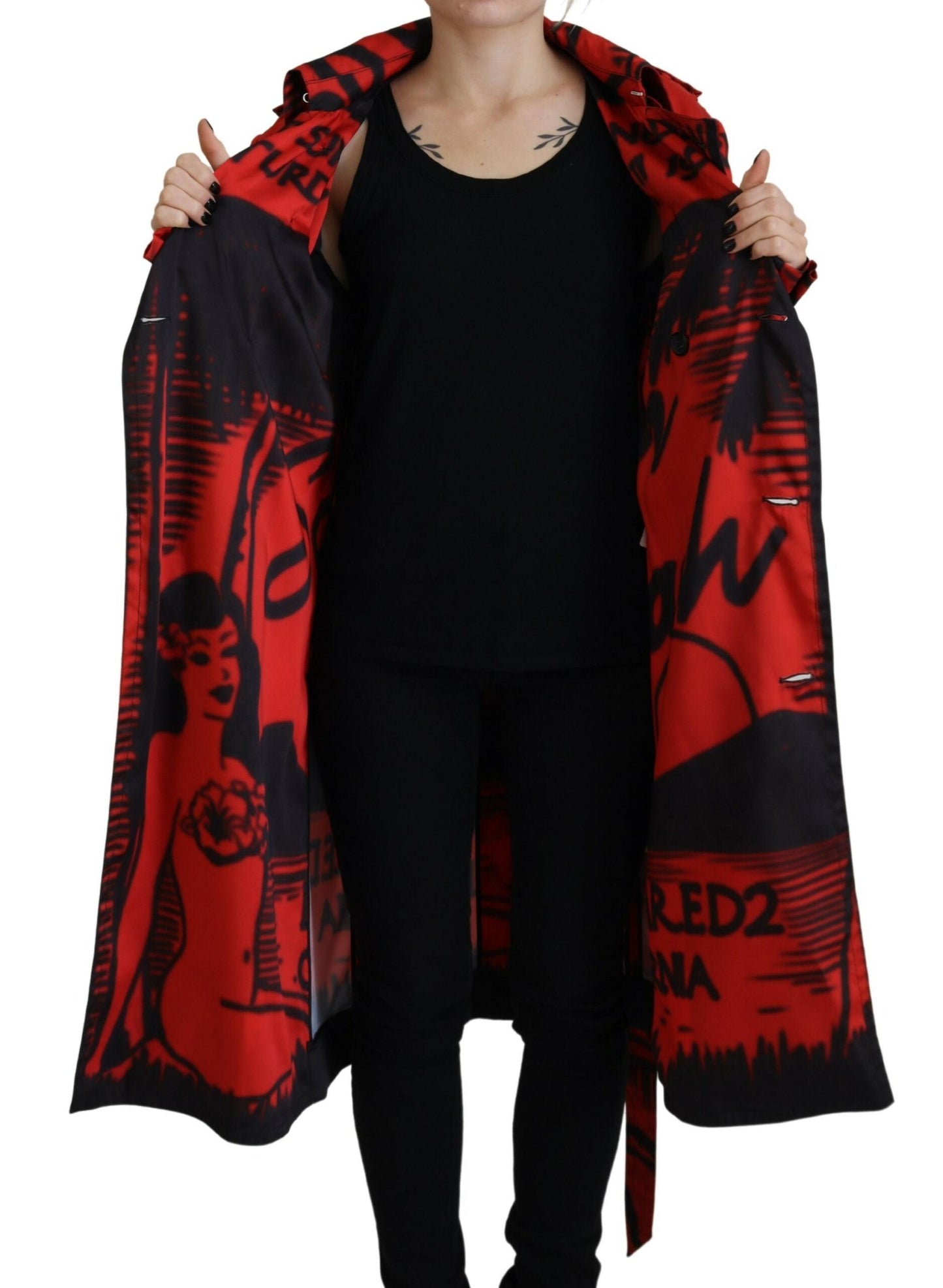 Dsquared�� Red Printed Button Collared Desigual Coat Women's Jacket (Pre-Owned)