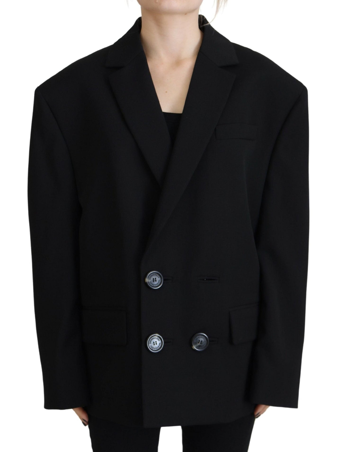 Dsquared�� Black Double Breasted Coat Blazer Women's Jacket (Pre-Owned)