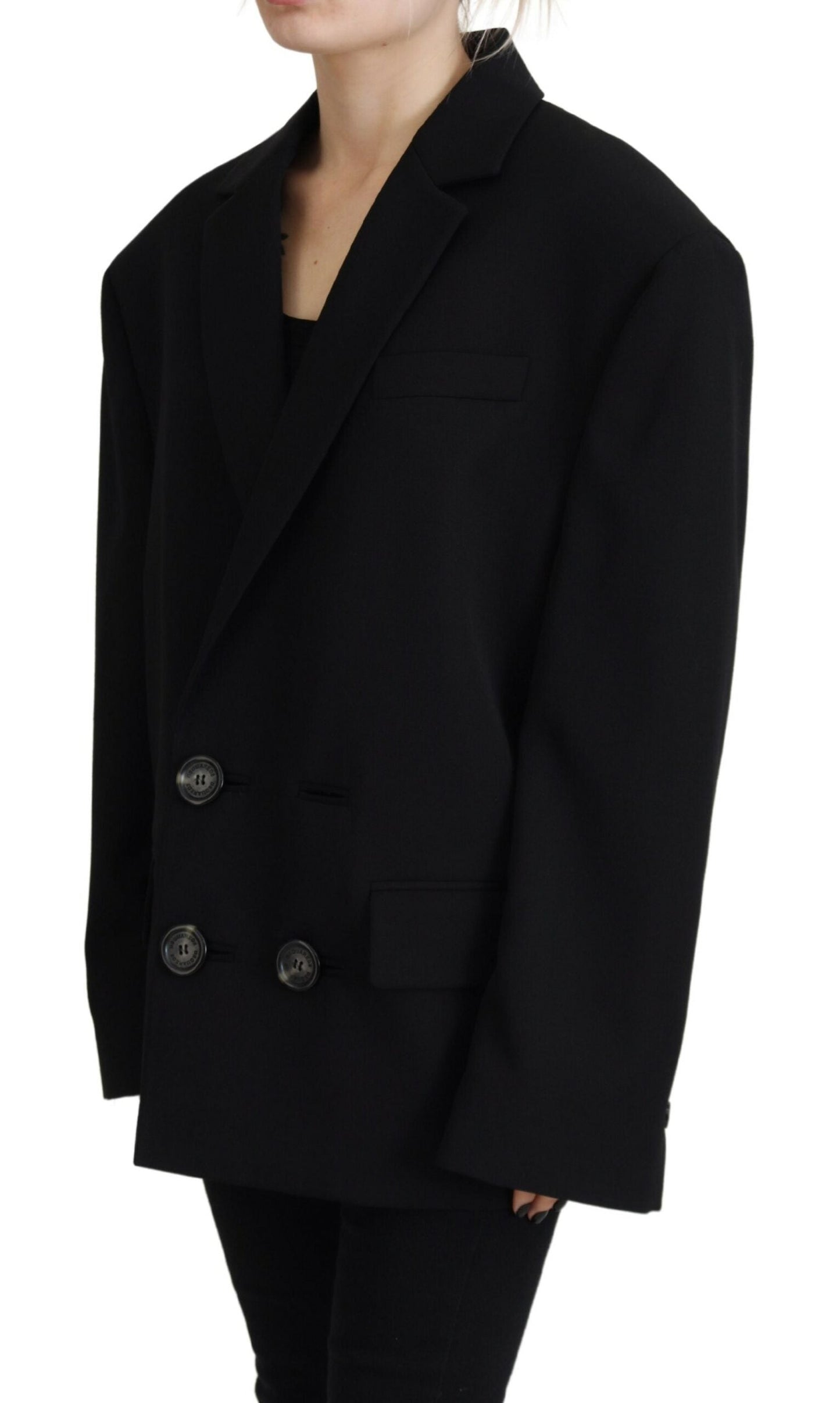 Dsquared�� Black Double Breasted Coat Blazer Women's Jacket (Pre-Owned)