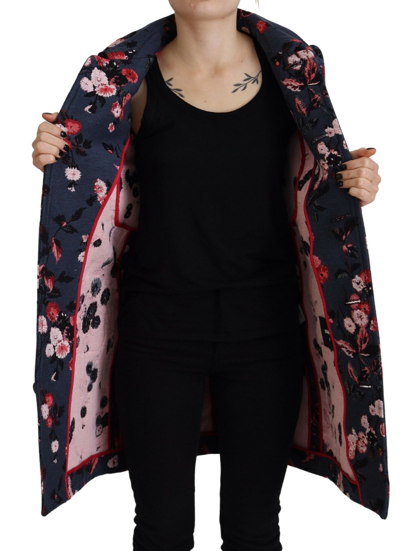 Dsquared�� Multicolor Printed Women Long Coat Blazer Women's Jacket (Pre-Owned)