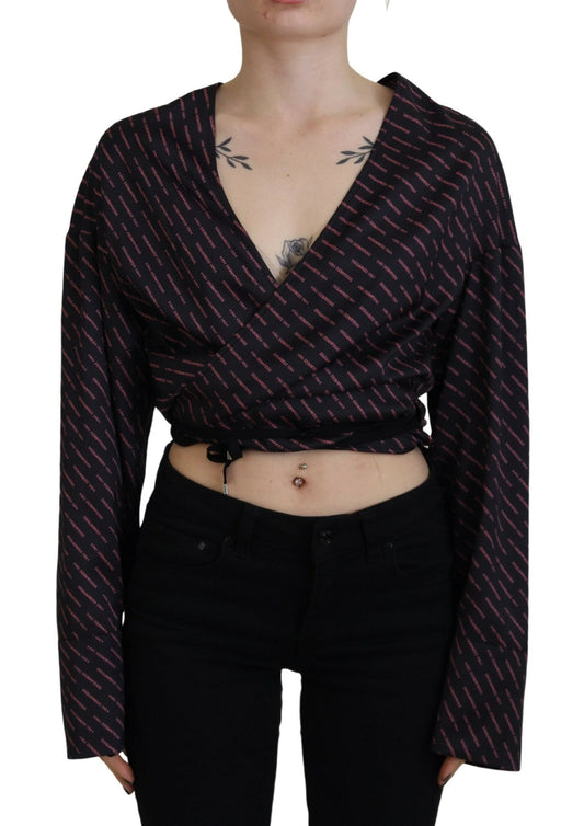 Dsquared�� Black Polyester Cropped Logo Printed Blouse Women's Top (Pre-Owned)