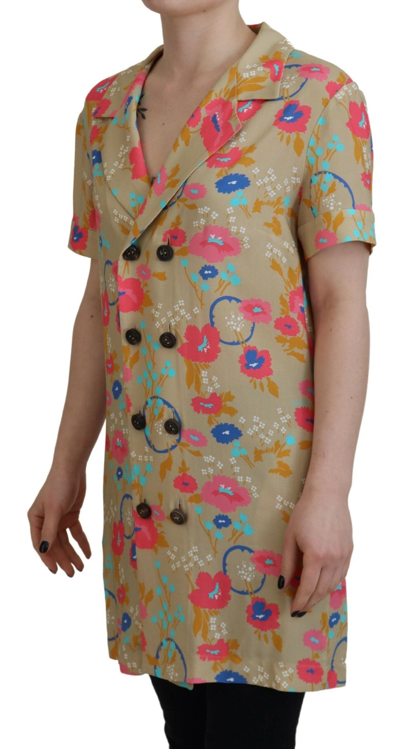 Dsquared�� Multicolor Printed Collared Button Front Long Blouse Women's Top (Pre-Owned)