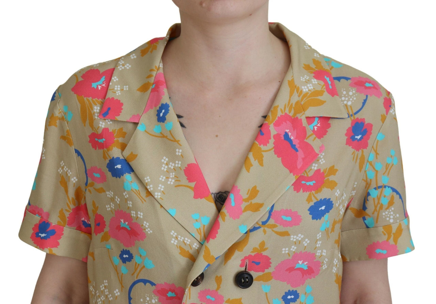 Dsquared�� Multicolor Printed Collared Button Front Long Blouse Women's Top (Pre-Owned)