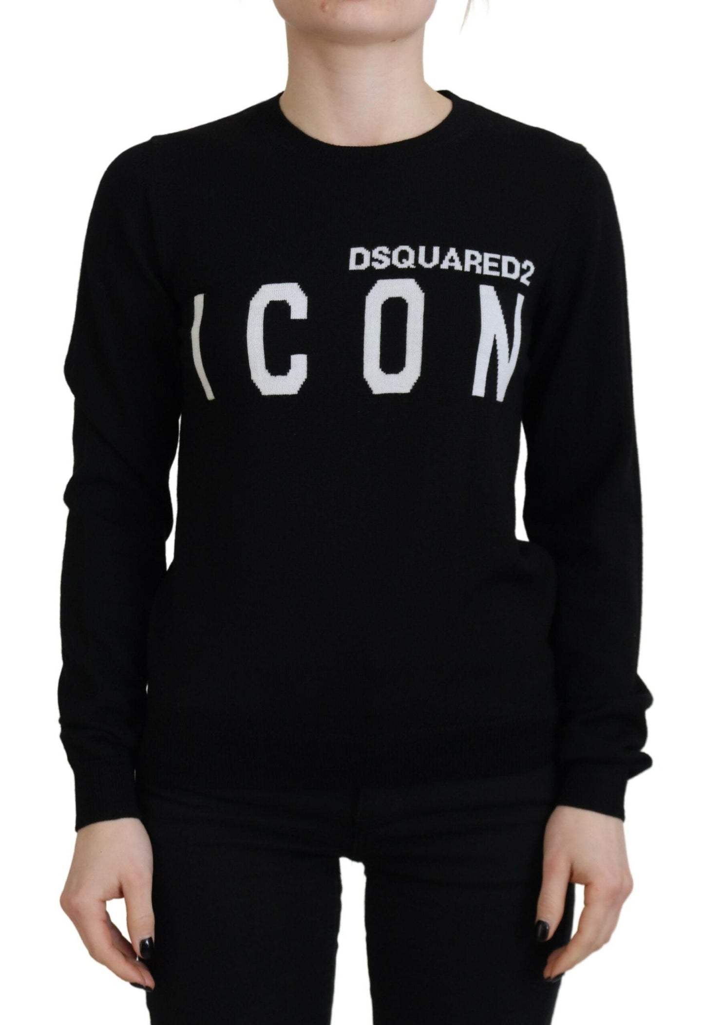 Dsquared�� Black Virgin Wool Logo Print Long Sleeves Women's Sweater (Pre-Owned)
