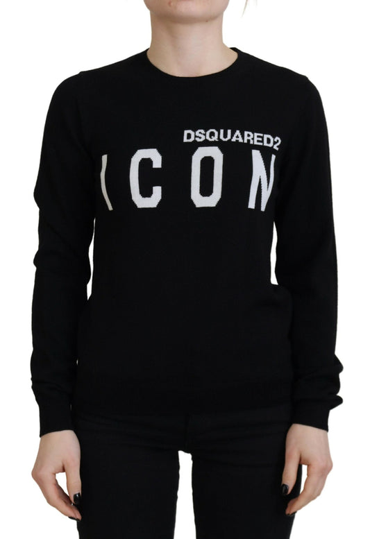 Dsquared�� Black Virgin Wool Logo Print Long Sleeves Women's Sweater (Pre-Owned)