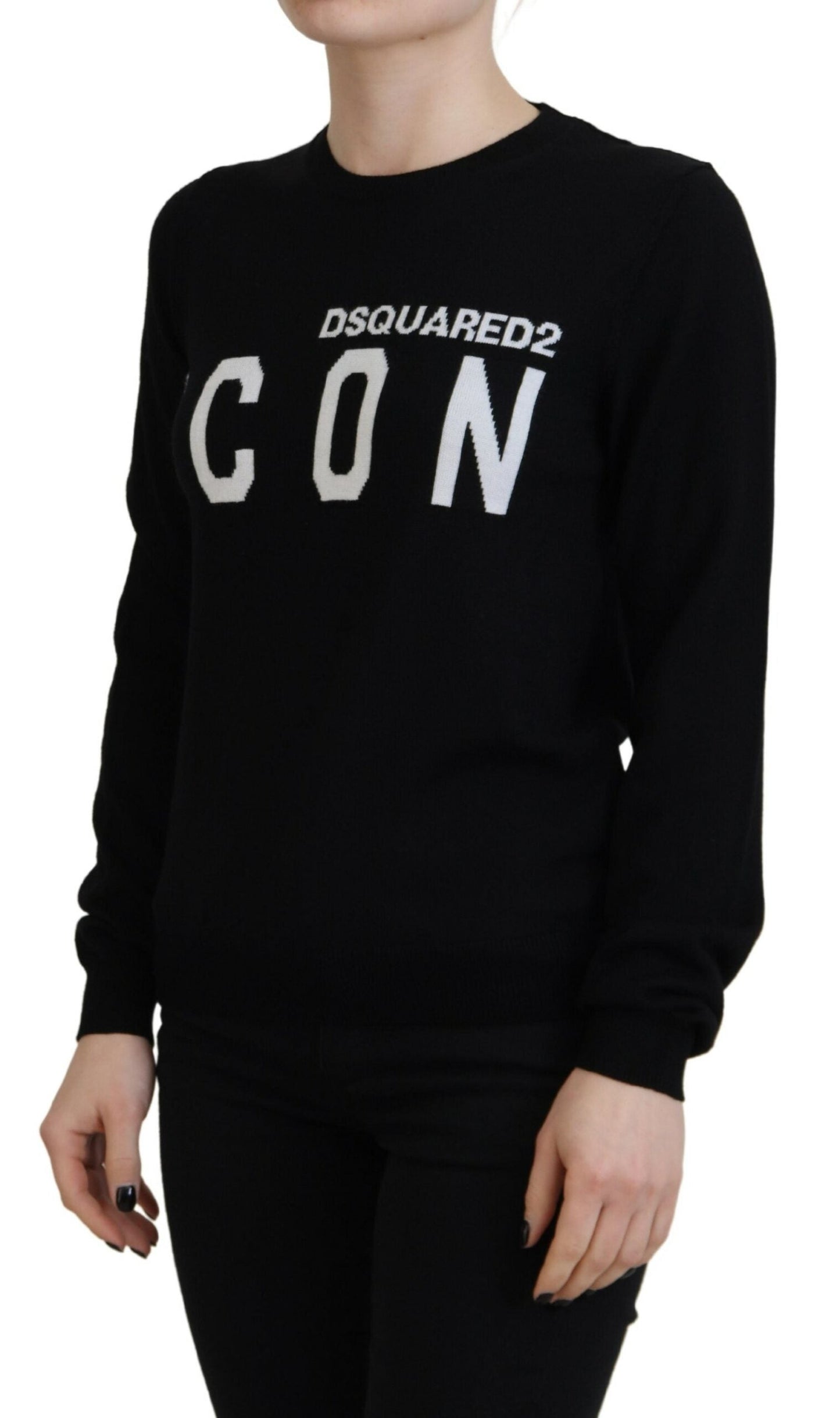 Dsquared�� Black Virgin Wool Logo Print Long Sleeves Women's Sweater (Pre-Owned)
