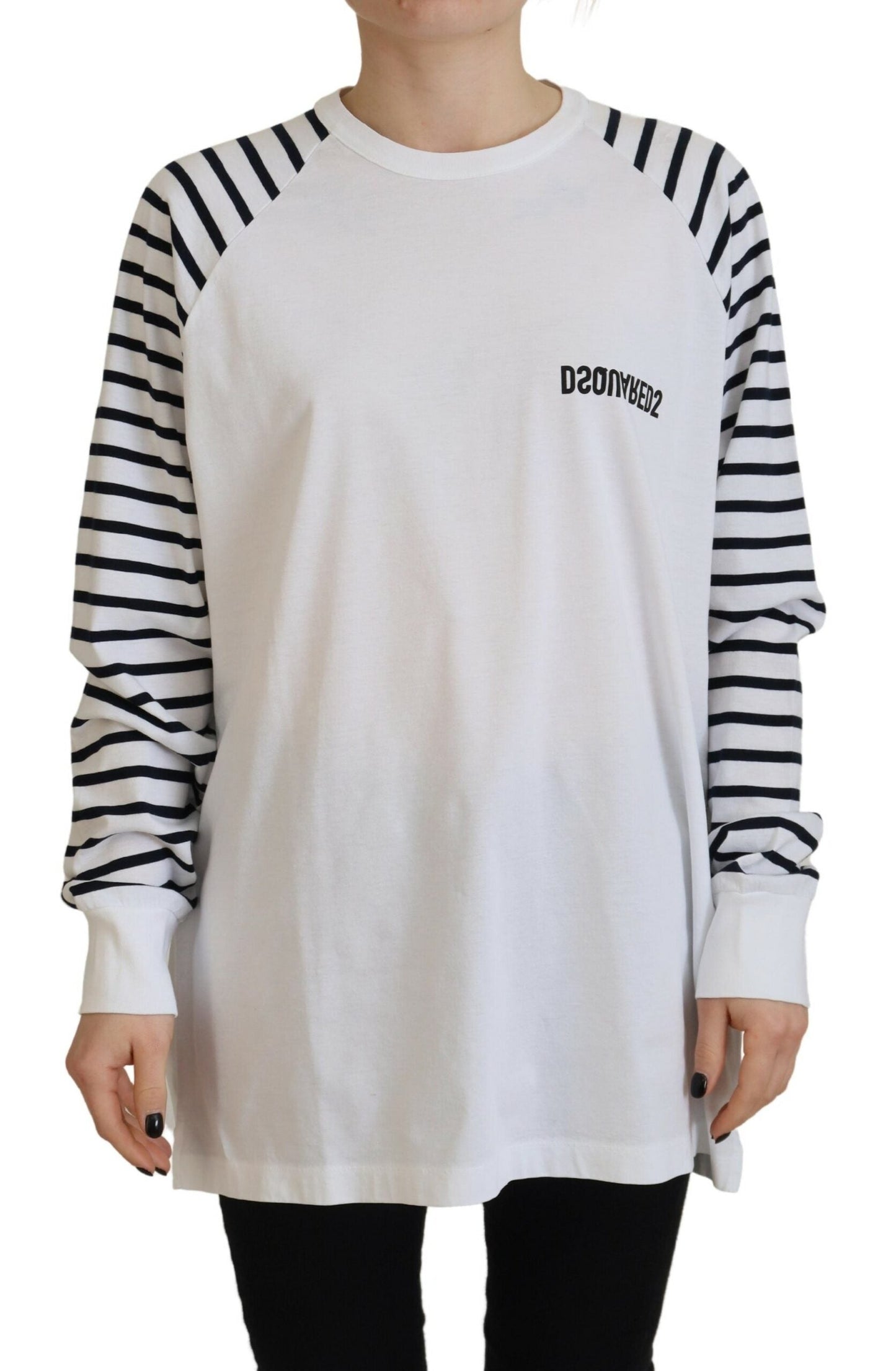 Dsquared�� White Cotton Striped Crew Neck Short Sleeve Women's Sweater (Pre-Owned)