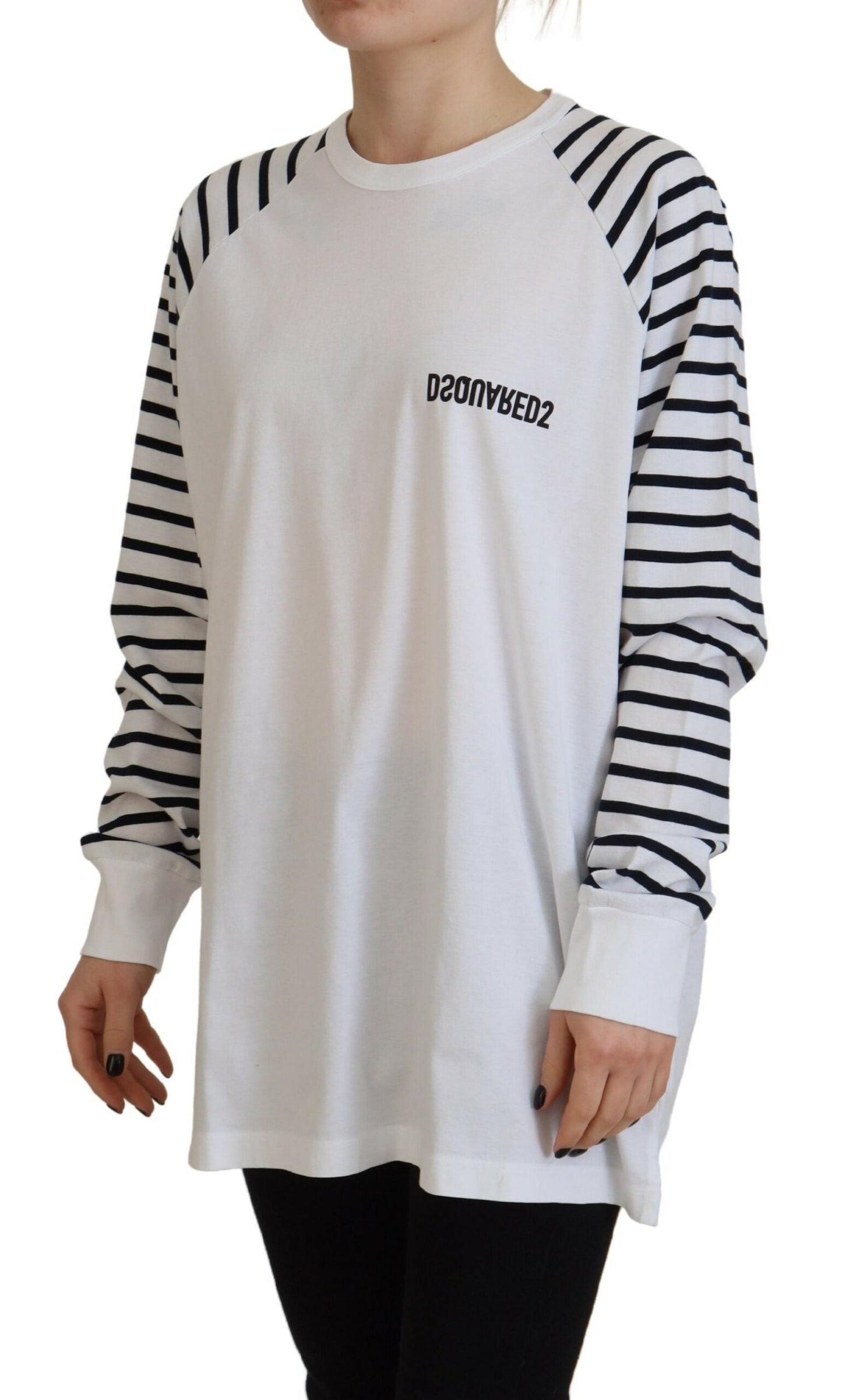 Dsquared�� White Cotton Striped Crew Neck Short Sleeve Women's Sweater (Pre-Owned)