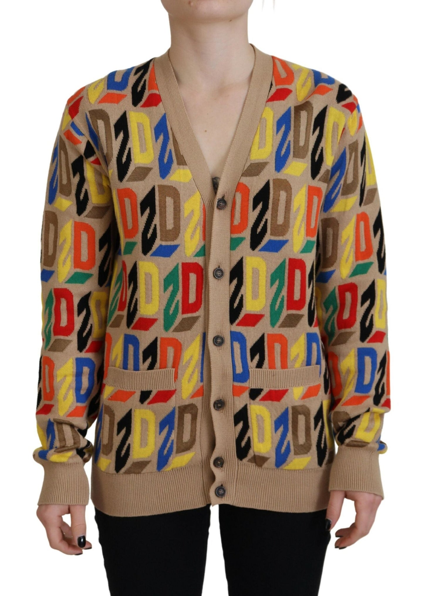 Dsquared�� Brown Logo Long Sleeve Women Cardigan Women's Sweater (Pre-Owned)
