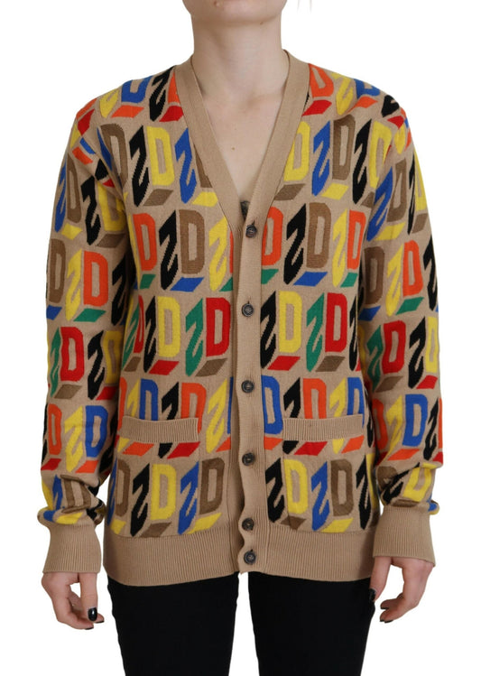 Dsquared�� Brown Logo Long Sleeve Women Cardigan Women's Sweater (Pre-Owned)