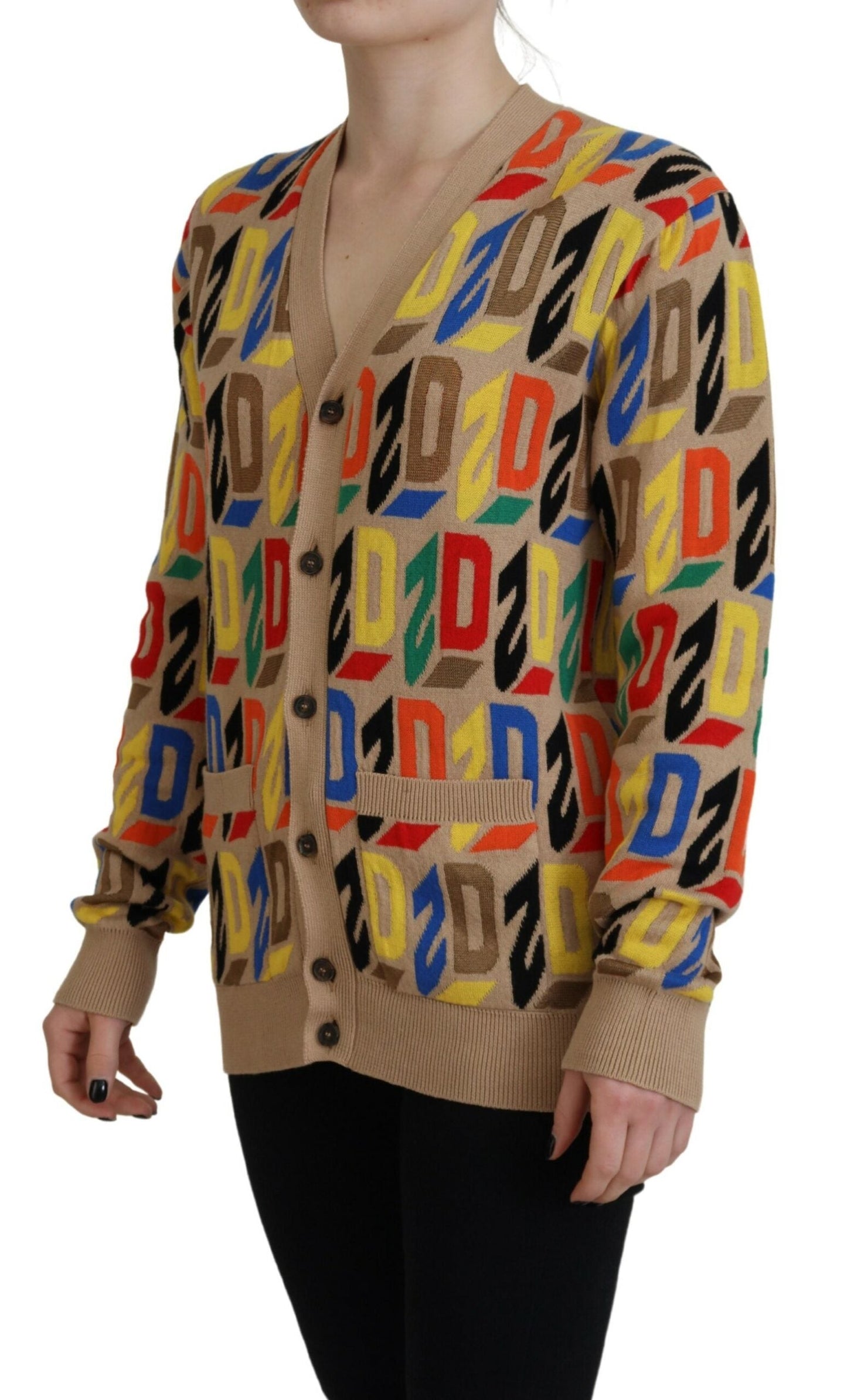 Dsquared�� Brown Logo Long Sleeve Women Cardigan Women's Sweater (Pre-Owned)