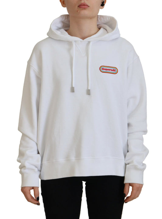 Dsquared�� White Logo Patch Cotton Hoodie Sweatshirt Women's Sweater (Pre-Owned)