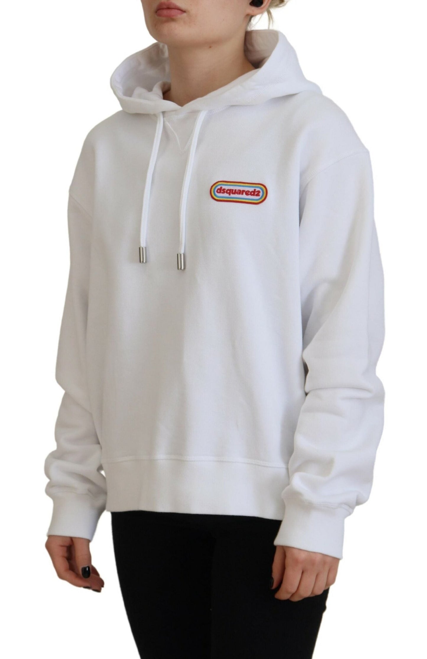 Dsquared�� White Logo Patch Cotton Hoodie Sweatshirt Women's Sweater (Pre-Owned)