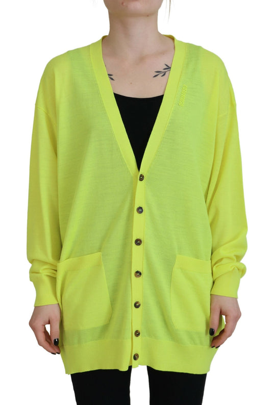 Dsquared�� Yellow Wool Knitted Buttoned Cardigan Women's Sweater (Pre-Owned)