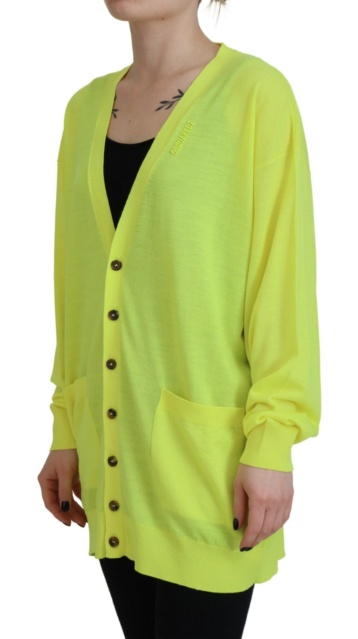 Dsquared�� Yellow Wool Knitted Buttoned Cardigan Women's Sweater (Pre-Owned)