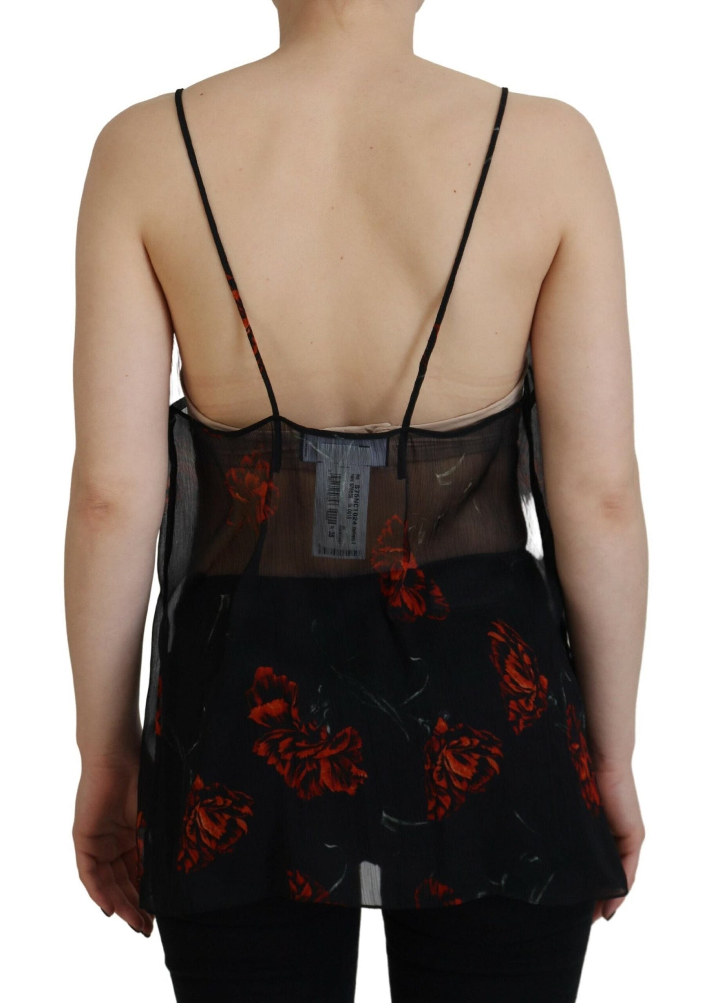 Dsquared�� Black Floral Print Spaghetti Strap Tank Blouse Women's Top (Pre-Owned)
