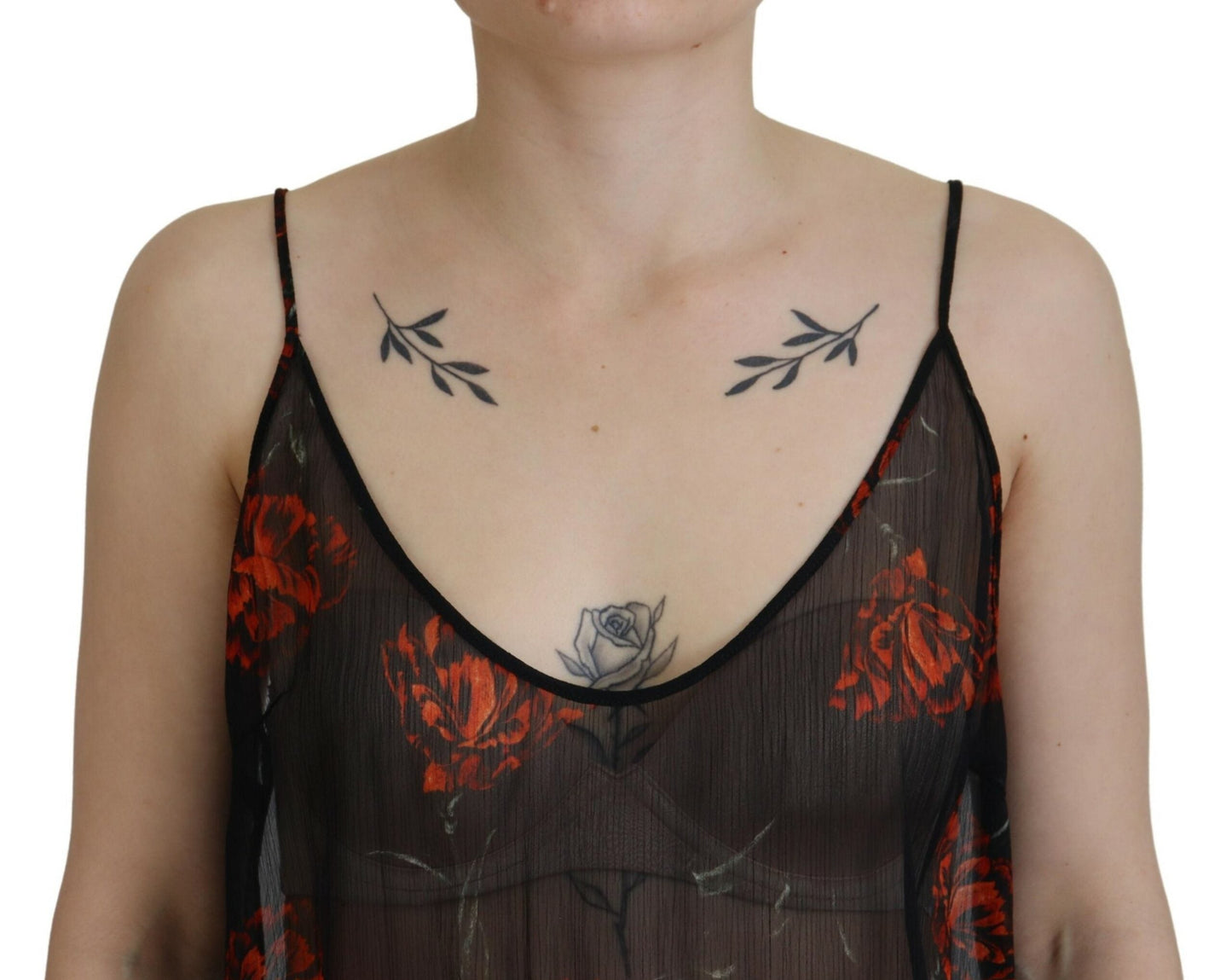 Dsquared�� Black Floral Print Spaghetti Strap Tank Blouse Women's Top (Pre-Owned)