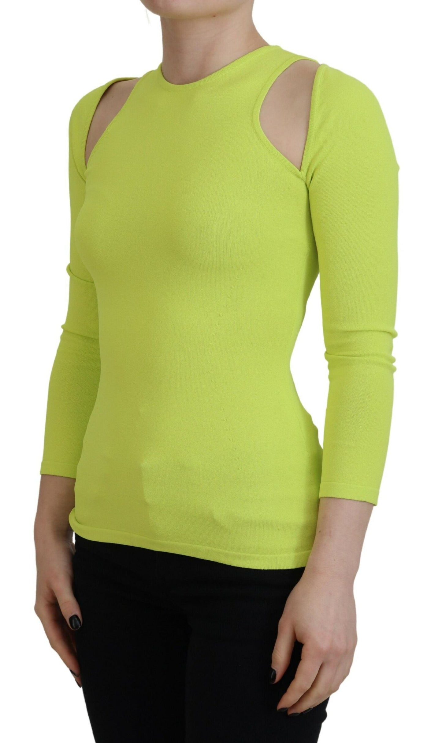 Dsquared�� Yellow Green Viscose Open Shoulder Long Sleeves Women's Top (Pre-Owned)