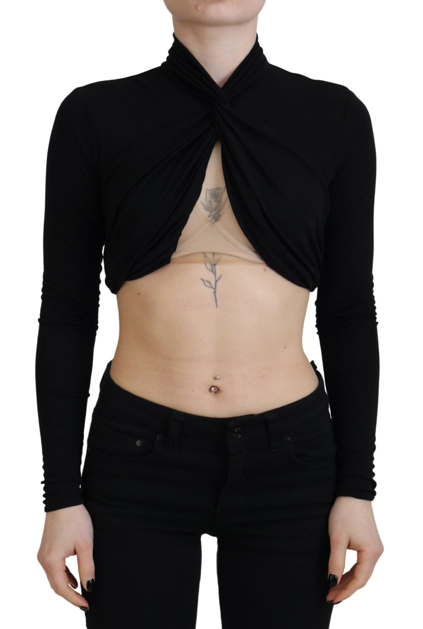 Dsquared�� Black Cut Out Viscose Cropped Long Sleeves Women's Top (Pre-Owned)