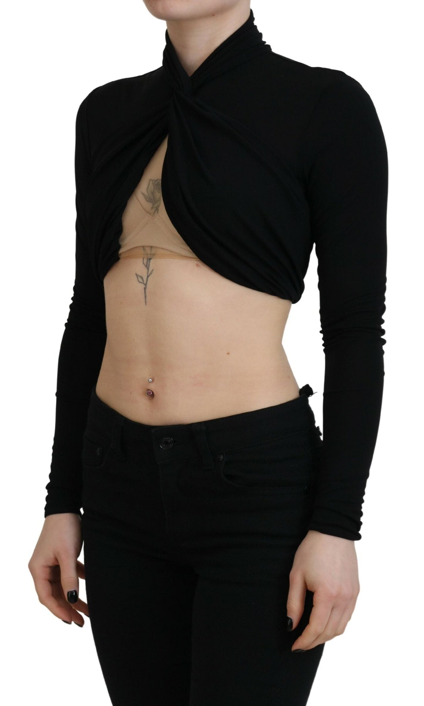 Dsquared�� Black Cut Out Viscose Cropped Long Sleeves Women's Top (Pre-Owned)