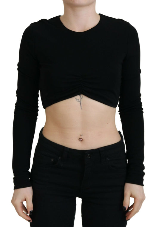Dsquared�� Black Viscose Cropped Round Neck Long Sleeves Women's Top (Pre-Owned)