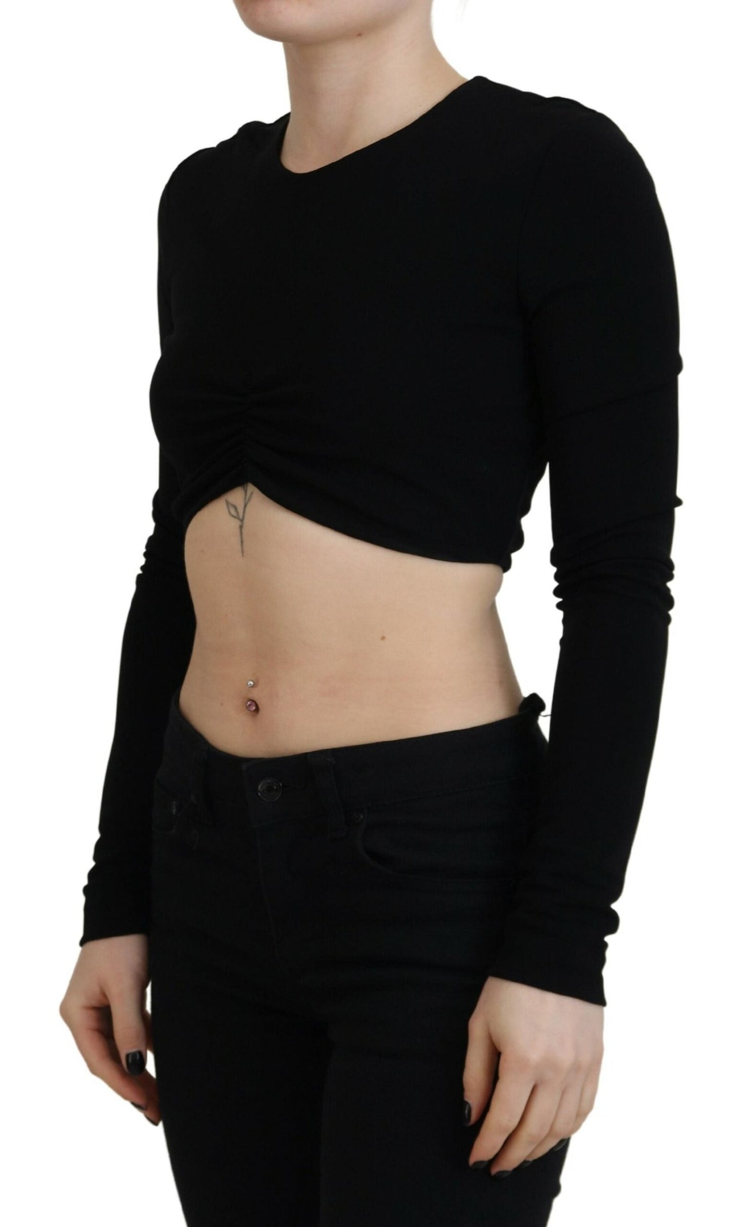 Dsquared�� Black Viscose Cropped Round Neck Long Sleeves Women's Top (Pre-Owned)