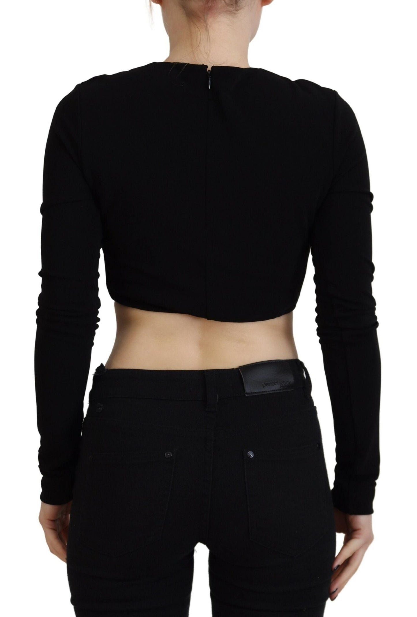 Dsquared�� Black Viscose Cropped Round Neck Long Sleeves Women's Top (Pre-Owned)